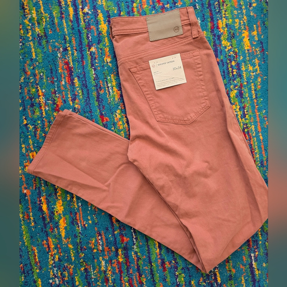 NWT AG Tellis Sateen Modern Slim Pants Mens‎ Size 30x34L sulfur Rose Color
